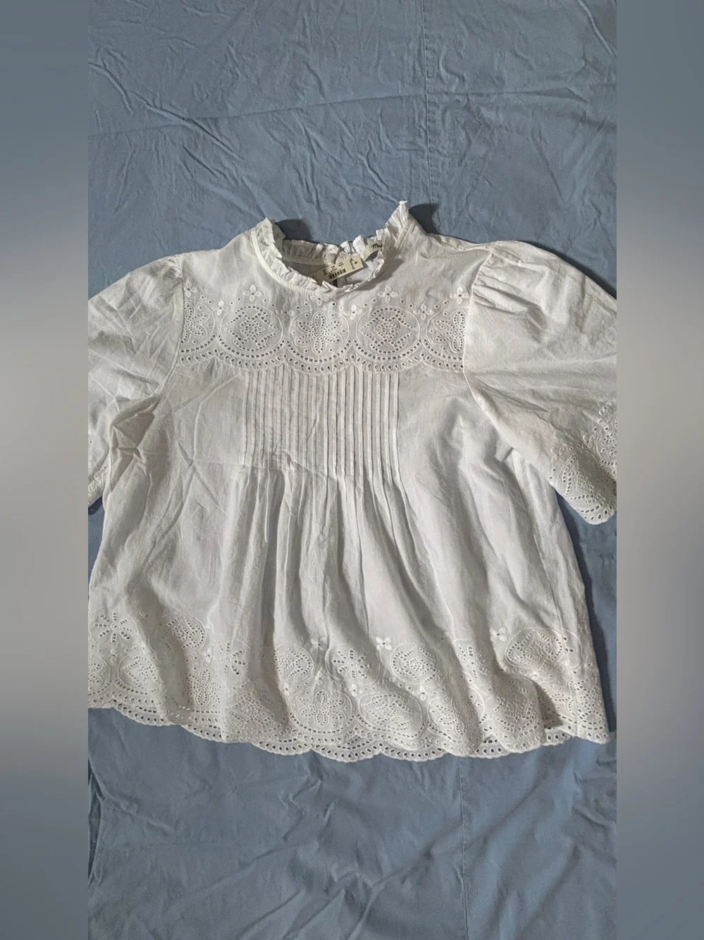 Madewell NWT White Eyelet Embroidered Pintuck Blouse Top Size S MSRP $110